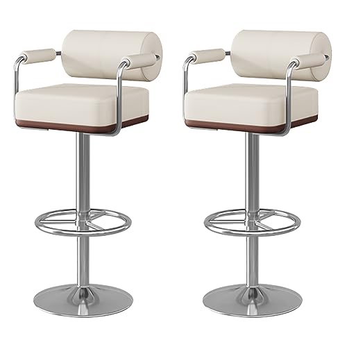 Verstellbare drehbare Barhocker Set mit Rückenlehne und Fußstütze Kunstleder Tonhöhe Barstühle für Küche Insel Esszimmer Beige (2er Set) von Generic