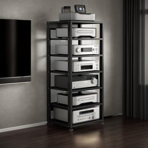 Verstellbarer AV-Medienständer mit 7 Ebenen, Robustes Audio-Rack und Stereoschrank, perfekt for Spielkonsolen, CD-Player und Home Entertainment(Schwarz) von Generic