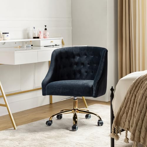 Verstellbarer Bürostuhl aus cremefarbenem Samt mit Drehfunktion – bequemer Frisiertischstuhl mit Rückenlehne für zu Hause, stilvolles Schwarz, ergonomisches Design, perfekt für Arbeit und St von Generic