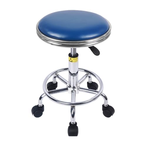 Verstellbarer Drehbarer Arbeitshocker, robuster Laborhocker aus Edelstahl mit 304 und 5 Rollen Konstruktion, Medizinhocker, Tragfähigkeit 200 kg, blau von Generic