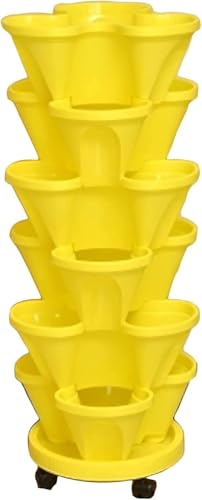 Vertikaler Stapelbarer Blumenturm, Gestapelter Pflanztopf Für Den Außenbereich, Mehrschichtige Garten-smart-pflanztöpfe Für Erdbeer-gemüse-kräuter, Yellow, Threepetals von Generic