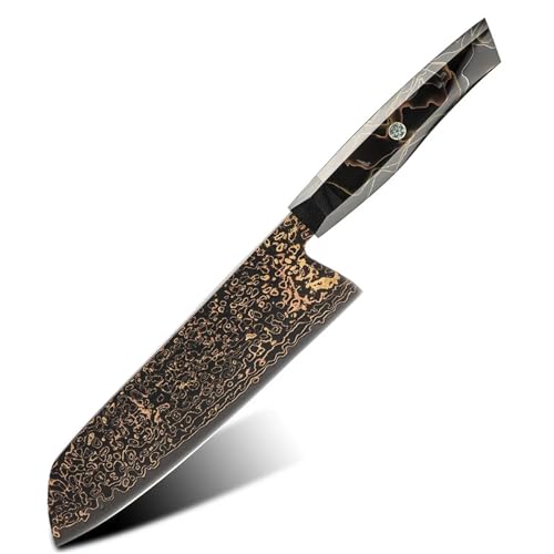 Vg10 Kupfer Japanisches Damastmesser-Set aus 37-lagigem Stahl, Küchenkoch, Steak-Allzweckmesser, Obstschälmesser mit Griff aus Netzharz(Santoku) von Generic