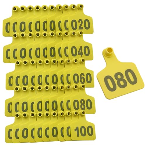 Viehohr-Ohr-Tags 001-1000 Nummer TPU Großgröße Tieridentifikations-Tags Rinder Vieh-Ohr-Tags für Kühe Schweine Schaf Gelb 501-600 von Generic