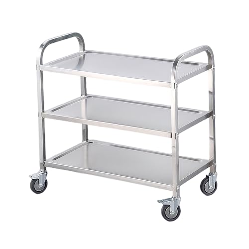 Vielseitiger Edelstahl -Trolley Heavy Duty 3 -Tier -Küche Utility Cart kommerzielle Mobile Multi -funktionale Servierwagen 3-Layer 95 * 50 * 93cm von Generic