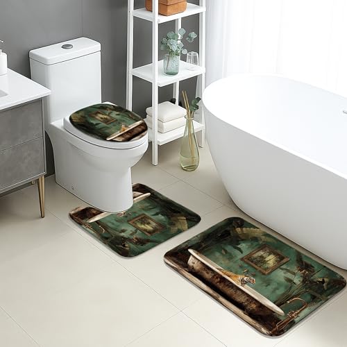 Vintage-Badematten-Set, 3-teilig, Retro-Tiger-Badewannen-Design, saugfähig, rutschfest, WC-Vorleger, U-förmig, waschbar, von der Natur inspiriert, schnell trocknend, Memory-Schaum von Generic