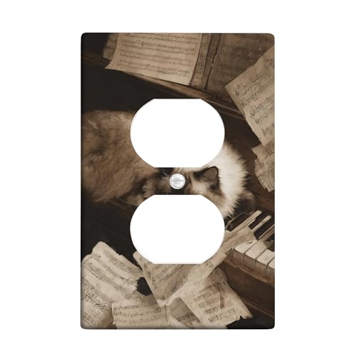 Vintage Cat Lichtschalter-Abdeckplatten / Steckdosenabdeckungen, weiches braunes Katzen-Design für Heimdekoration, thermoplastische Wandplatten, Standardgröße, Einzel-Duplex-Steckdose von Generic