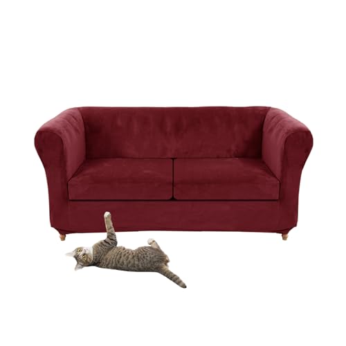 Vintage Chesterfield Sofabezug aus elastischem Samt Schutzhülle für gebogenen loveseat und 2 kleine Sitze luxuriöse Burgunder Kissenbezug elegante Möbelbezug von Generic