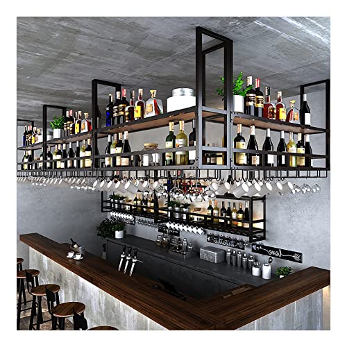 Vintage Eisen hängendes Deckenregal mit 2 Schichten Bar Floating Rack für Stielgläser und Weingläser (100 x 30 x 85 cm) von Generic