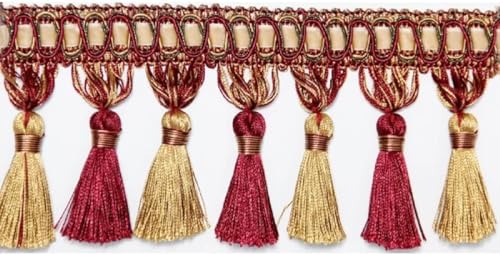 Vintage Fransen Quaste Tring, 4 Yards Geflochtene Hängende Perlen Quaste Fransen Tring, Quaste Fransen Hängende Kugel Trim Geflochtenes Band Vorhang Trim Laterne Trabend, Wine Red von Generic