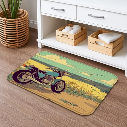 Vintage-Motorrad-Landschaft, schnell trocknend, Retro-Badematte, malerische Natur, saugfähig, rutschfest, Herbst-Memory-Schaum, waschbar, Badteppiche für Badezimmer, WC, WC, dekorativ, 40,6 x 61 cm Vintage-Motorrad-Landschaft, schnell trocknend, Retro-Badematte, malerische Natur, saugfähig, rutschfest, Herbst-Memory-Schaum, waschbar, Badteppiche für Badezimmer, WC, WC, dekorativ, 40,6 x 61 cm von Generic