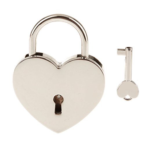 Vintage Personalisierte Liebesschloss Herz Vorhängeschloss Herzform Schloss Herzform Vorhängeschloss Mit Schlüssel Reise Schließfach-Set - Silber, medium von Generic