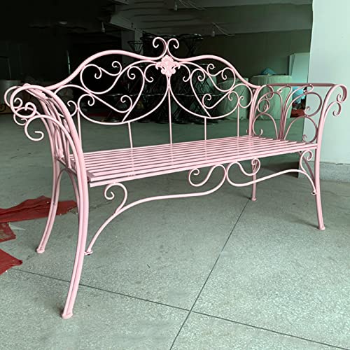 Vintage Pink Metal Garden Bench 2-Sitzer mit gebogener Rückenlehne und Armrest Outdoor Cast Iron and Aluminium Bench für Patio Veranda Yard Easy Assembly and von Generic