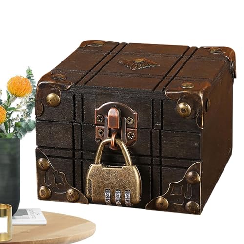 Vintage Schatzkiste, Vintage-Holzbox, Schatztruhe für Flucht aus dem Zimmer, abschließbare Schmuckschatulle für Halsketten und Ohrringe, Retro-Aufbewahrungsbox Vintage Schatzkiste, Vintage-Holzbox, Schatztruhe für Flucht aus dem Zimmer, abschließbare Schmuckschatulle für Halsketten und Ohrringe, Retro-Aufbewahrungsbox von Generic
