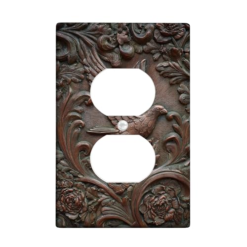 Vintage Vogellichtschalter-Abdeckplatten/Steckdosenabdeckungen, rustikales braunes Blumen-Design für Heimdekoration, thermoplastische Wandplatten, Standardgröße, Einzel-Duplex-Steckdose von Generic
