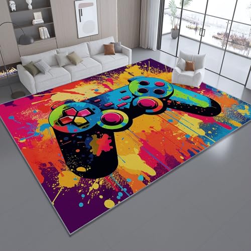 Vintage Waschbarer Teppich Wohnzimmer 120 x 180 cmKurzflor rutschfest Spielkonsolecoolbunt Teppich Weich Teppiche mit Druckmuster für Schlafzimmer, Esszimme Buntes Gelb von Generic