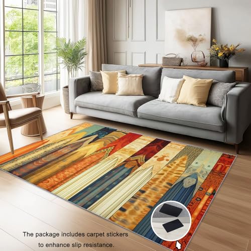 Vintage Waschbarer Teppich Wohnzimmer 60 x 110 cmKurzflor rutschfest Geometrische Retrokunst Teppich Weich Teppiche mit Druckmuster für Schlafzimmer, Esszimme Bunt von Generic