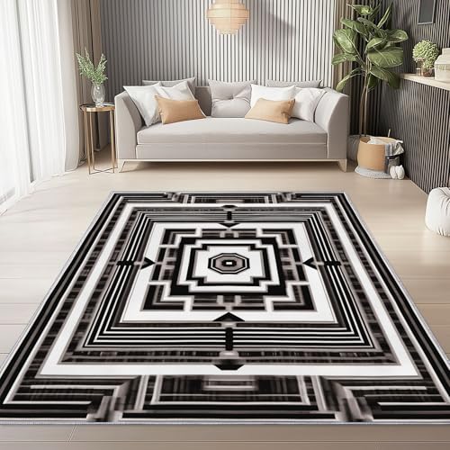 Vintage Waschbarer Teppich Wohnzimmer 60 x 110 cmKurzflor rutschfest Retro Geometrisch Symmetrisch Teppich Weich Teppiche mit Druckmuster für Schlafzimmer, Esszimme Schwarz Weiß Vintage Waschbarer Teppich Wohnzimmer 60 x 110 cmKurzflor rutschfest Retro Geometrisch Symmetrisch Teppich Weich Teppiche mit Druckmuster für Schlafzimmer, Esszimme Schwarz Weiß von Generic