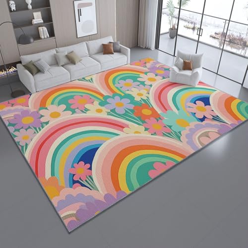 Vintage Waschbarer Teppich Wohnzimmer 90 x 150 cmKurzflor rutschfest RegenbogenblumenBöhmen Teppich Weich Teppiche mit Druckmuster für Schlafzimmer, Esszimme Farbpulver Vintage Waschbarer Teppich Wohnzimmer 90 x 150 cmKurzflor rutschfest RegenbogenblumenBöhmen Teppich Weich Teppiche mit Druckmuster für Schlafzimmer, Esszimme Farbpulver von Generic