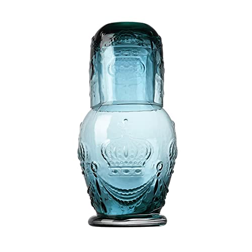 Vintage-Wasserkaraffe und Glas-Set, 750 ml, bernsteinfarbene Kristallkaraffe mit Becher, Kaltwasser, Saft, Likörkessel für Schlafzimmer, Blau von Generic