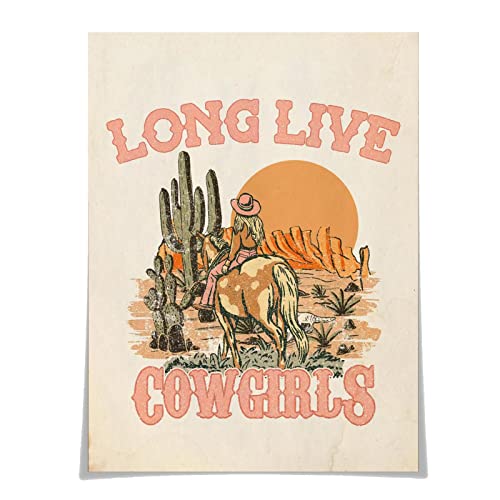 Vintage Western Cowgirl Long Live Leinwand Wandkunst Land Sonne Kaktus Botanisches Poster Funky Cool Cowgirl Reiten Pferd Bild Drucke Malerei Rustikale Pflanze Landschaft Dekor 61 x 91,4 cm ungerahmt von Generic
