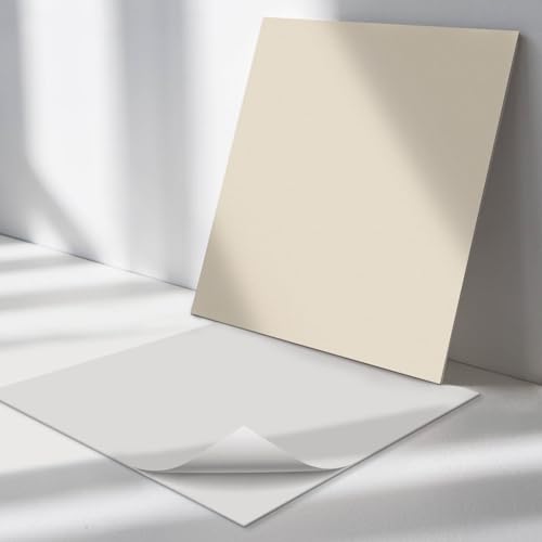 Vinyl Klebepaneel Quadratisch 50x50 cm Spritzschutz Selbstklebend Bodenbelag 4 Stück Wandpaneele Wand und Boden für Küche, Badezimmer und Büro Vinylplatten - Farbe Beige von Generic