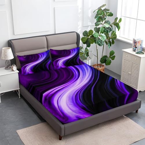 Violett Spannbettlaken Set 140 x 200 cm, Abstrakte Rotierende Elegante Linien Bedrucktes Weiches Spannbetttüche, Microfaser Atmungsaktiv Bettwäsche Tiefe Tasche 30 cm mit 2 Kissenbezügen Violett Spannbettlaken Set 140 x 200 cm, Abstrakte Rotierende Elegante Linien Bedrucktes Weiches Spannbetttüche, Microfaser Atmungsaktiv Bettwäsche Tiefe Tasche 30 cm mit 2 Kissenbezügen von Generic