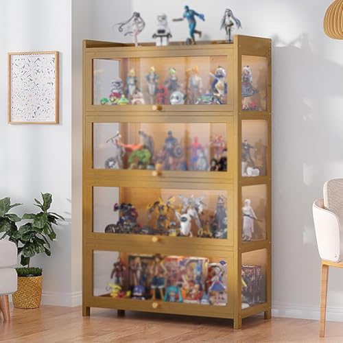 Vitrine Curio Schrank Mit Acryl Flip Türen, Spielzeug Vitrine Glasvitrine, Tsparent Bambusvitrine, Curio Collection Vitrine, Bodenstehend Klare Vitrine, Brown, Fourth Floor 60cm von Generic
