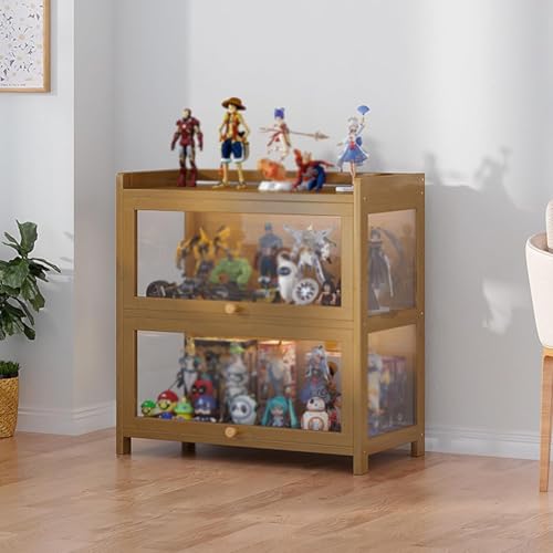 Vitrine Curio Schrank Mit Acryl Flip Türen, Spielzeug Vitrine Glasvitrine, Tsparent Bambusvitrine, Curio Collection Vitrine, Bodenstehend Klare Vitrine, Brown, Second Floor 70cm von Generic