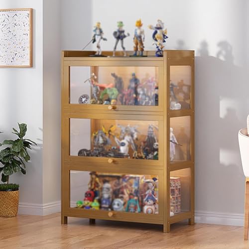 Vitrine Curio Schrank Mit Acryl Flip Türen, Spielzeug Vitrine Glasvitrine, Tsparent Bambusvitrine, Curio Collection Vitrine, Bodenstehend Klare Vitrine, Brown, Third Floor 80cm von Generic