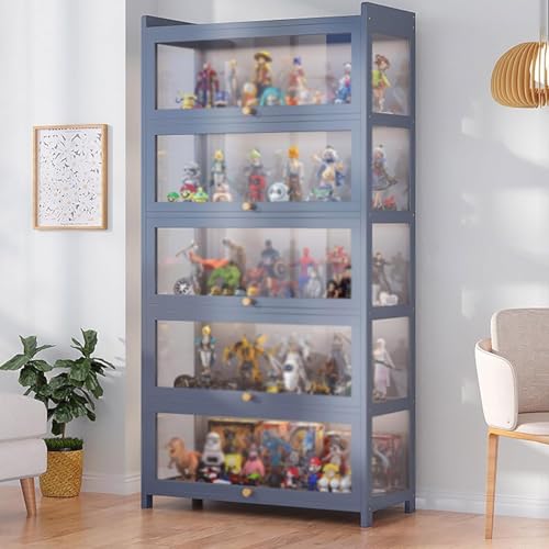 Vitrine Curio Schrank Mit Acryl Flip Türen, Spielzeug Vitrine Glasvitrine, Tsparent Bambusvitrine, Curio Collection Vitrine, Bodenstehend Klare Vitrine, Grey, Fifth Floor 70cm von Generic