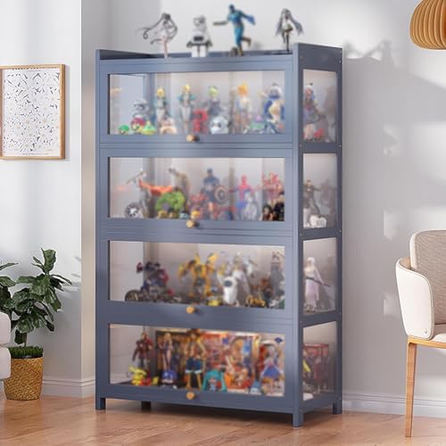 Vitrine Curio Schrank Mit Acryl Flip Türen, Spielzeug Vitrine Glasvitrine, Tsparent Bambusvitrine, Curio Collection Vitrine, Bodenstehend Klare Vitrine, Grey, Fourth Floor 80cm von Generic