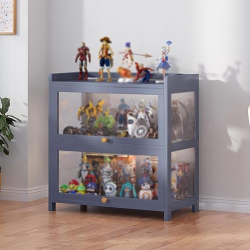 Vitrine Curio Schrank Mit Acryl Flip Türen, Spielzeug Vitrine Glasvitrine, Tsparent Bambusvitrine, Curio Collection Vitrine, Bodenstehend Klare Vitrine, Grey, Second Floor 60cm von Generic