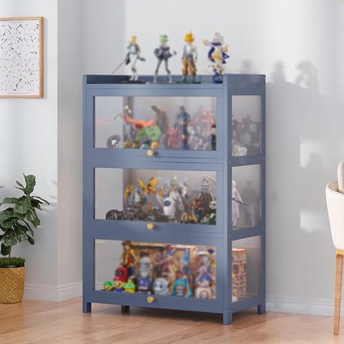 Vitrine Curio Schrank Mit Acryl Flip Türen, Spielzeug Vitrine Glasvitrine, Tsparent Bambusvitrine, Curio Collection Vitrine, Bodenstehend Klare Vitrine, Grey, Third Floor 70cm von Generic