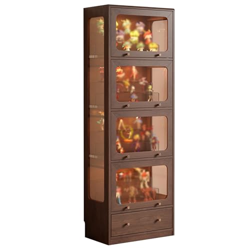 Vitrine aus Massivem Holz, Bücherregale mit Klapptüren aus Gehärtetem Glas, Einfache Montage, for Zuhause, Leseecke(5) von Generic