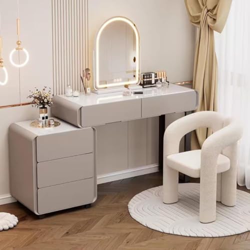 Vity Spiegel Mit Lichtern, Großer Vity Schreibtisch Mit 3-farbigem Touchscreen-dimmspiegel, Schlafzimmer Dressing Vity Tisch, Schminktisch Mit Nacht, Mädche, Walnut+Gray, 80.5x40x75cm Vity Spiegel Mit Lichtern, Großer Vity Schreibtisch Mit 3-farbigem Touchscreen-dimmspiegel, Schlafzimmer Dressing Vity Tisch, Schminktisch Mit Nacht, Mädche, Walnut+Gray, 80.5x40x75cm von Generic