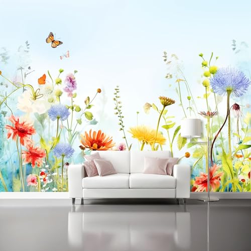 Vlies Fototapete Blumen Auf Dem Land Rosa Wildblumen Schmetterling 3D Effekt 400 X 280 Cm - Foto Tapete Moderne Vliestapete Xxl Wandtapete Motivtapeten Dekoration Für Wohnzimmer Schlafzimmer von Generic
