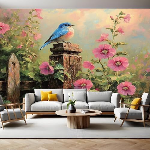 Vlies Fototapete Blumen und Drosseln Moderne Wandtapete Wohnzimmer Schlafzimmer 250 x 180 cm Wandtapete Panorama Poster Wandbild für Kinderzimmer von Generic