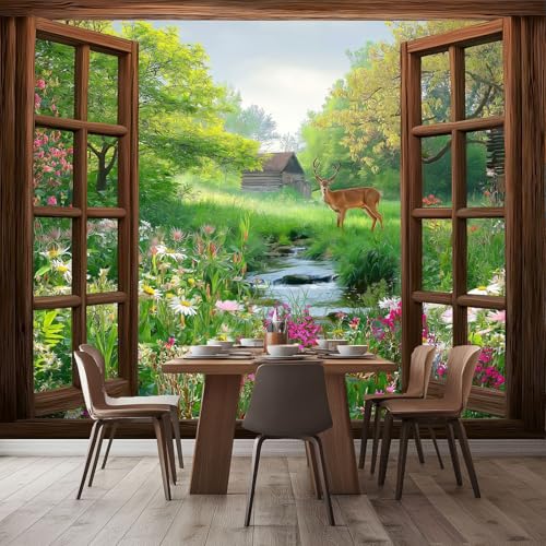 Vlies Fototapete Bunt Wandtapete 400 x 280 cm, 3D Garten Bach Holzfenster, Hochwertige Qualität Moderne Wanddekoration für Wohnzimmer & Schlafzimmer Vlies Fototapete Bunt Wandtapete 400 x 280 cm, 3D Garten Bach Holzfenster, Hochwertige Qualität Moderne Wanddekoration für Wohnzimmer & Schlafzimmer von Generic