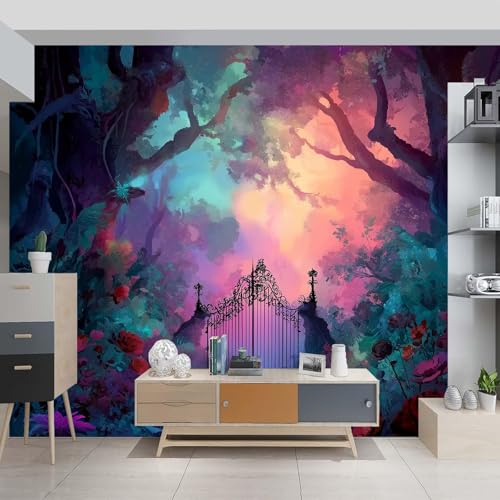 Vlies Fototapete Farbe Wandtapete 400 x 280 cm, Fantasie Wald Garten Eisentor, Hochwertige Qualität Moderne Wanddekoration für Wohnzimmer & Schlafzimmer Vlies Fototapete Farbe Wandtapete 400 x 280 cm, Fantasie Wald Garten Eisentor, Hochwertige Qualität Moderne Wanddekoration für Wohnzimmer & Schlafzimmer von Generic