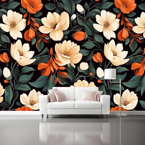 Vlies Fototapete Retro-Blumen Orange Grüne Blätter 3D Effekt 400 X 280 Cm - Foto Tapete Moderne Vliestapete Xxl Wandtapete Motivtapeten Dekoration Für Wohnzimmer Schlafzimmer Vlies Fototapete Retro-Blumen Orange Grüne Blätter 3D Effekt 400 X 280 Cm - Foto Tapete Moderne Vliestapete Xxl Wandtapete Motivtapeten Dekoration Für Wohnzimmer Schlafzimmer von Generic