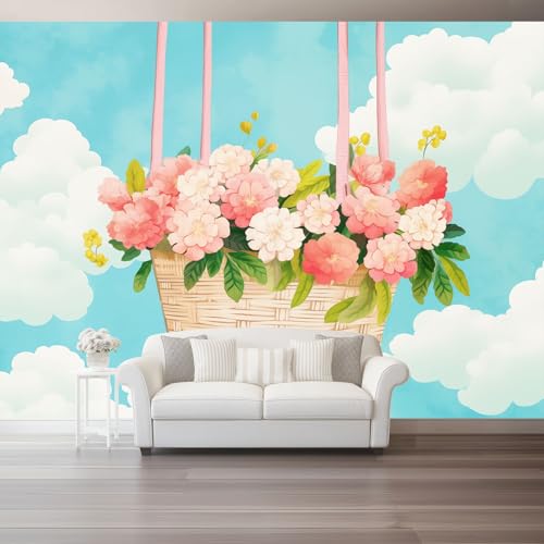 Vlies Fototapete Romantischer Blumenkorb Rosa Blumen 3D Effekt 400 X 280 Cm - Foto Tapete Moderne Vliestapete Xxl Wandtapete Motivtapeten Dekoration Für Wohnzimmer Schlafzimmer von Generic