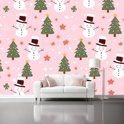 Vlies Fototapete Weihnachtscartoons Rosa Schneemann-Weihnachtsbaum 3D Effekt 400 X 280 Cm - Foto Tapete Moderne Vliestapete Xxl Wandtapete Motivtapeten Dekoration Für Wohnzimmer Schlafzimmer von Generic