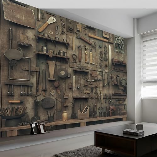 Vlies Tapete Retro Vintage Werkstatt Muster 3d Effekt Wand Dekoration, Braun Fototapete Schlafzimmer Folie für Möbel Wandtapete Wohnzimmer Schrank Badezimmer 300 x 210 cm Vlies Tapete Retro Vintage Werkstatt Muster 3d Effekt Wand Dekoration, Braun Fototapete Schlafzimmer Folie für Möbel Wandtapete Wohnzimmer Schrank Badezimmer 300 x 210 cm von Generic