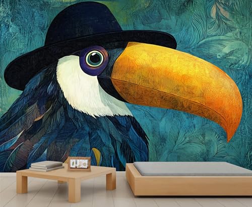 Vogel Wandbild Blaugrün Botanische Akzenttapete Abstrakte Tapete Natur Kindertapete für Schlafzimmer Wohnzimmer Wandbild Poster Dekor 350 X 256 cm von Generic