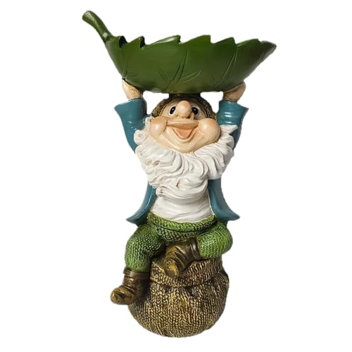 Vogelfutterhäuser Für Den Außenbereich - Vogelbad-Schale, Gartenzwerg-Statue Mit Vogelbad Und Futterspender | Baumhebe-, Vogelbad Deko Aus Resin Mit Blattform Für Garten Terrasse Und Rasen von Generic