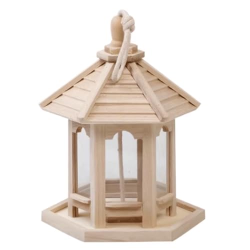 Vogelfutterspender Holz-Vogelfutterhäuschen, durchsichtiges Vogelfutter-Samengehäuse, sechseckiger Pavillon, hängende Vogelkantine für Vogelfutter Vogelfutterspender Holz-Vogelfutterhäuschen, durchsichtiges Vogelfutter-Samengehäuse, sechseckiger Pavillon, hängende Vogelkantine für Vogelfutter von Generic