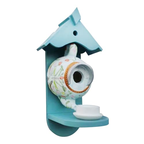 Vogelhause -Feeder -Teekanne - Dekoratives Hängshaus, Baumgartenverzierung | Wurliger Outdoor -Vogelschutzgebiet, helles Hinterhof -Vogelhaus mit Haken, Gartenvogel Feder -Szenario von Generic