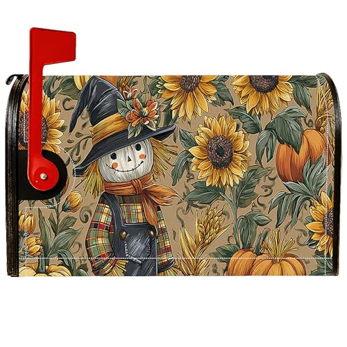 Vogelscheuche Magnetische Briefkastenabdeckungen, Herbst, rustikale Sonnenblume, Kürbis, Herbstgelb, saisonale Briefkastenabdeckung für Outdoor-Dekorationen, 53,3 x 64,9 cm von Generic
