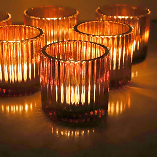 Vohocandle Braune Teelichthalter 6 Stück für Tischdekoration, Vintage-Glaskerzenhalter für Hochzeitsfeier 7cm x 6.5cm, großer Votivkerzenhalter für Wohnzimmer (Braune, 6er-Set) von Generic