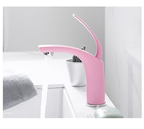 Vollkupfer-Waschbecken mit Warm- und Kaltwasserhahn Waschbecken-Badezimmer-Einloch-Wasserhahn, rosa kurzer Stil von Generic